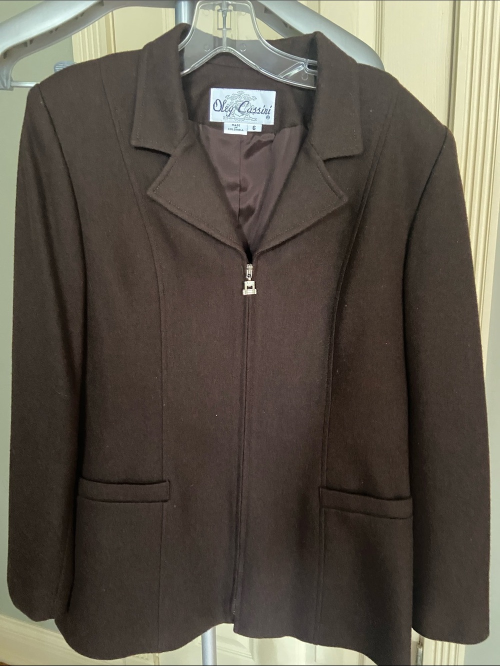 Oleg Cassini Brown Zip-Front Blazer Jacket Size 6